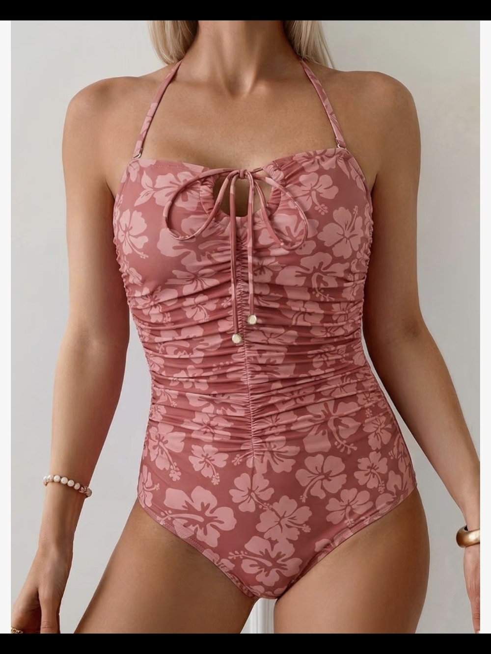 Herseas Floral Ruched One-Piece Swimsuit #1430 NWOT - Picture 6 of 10